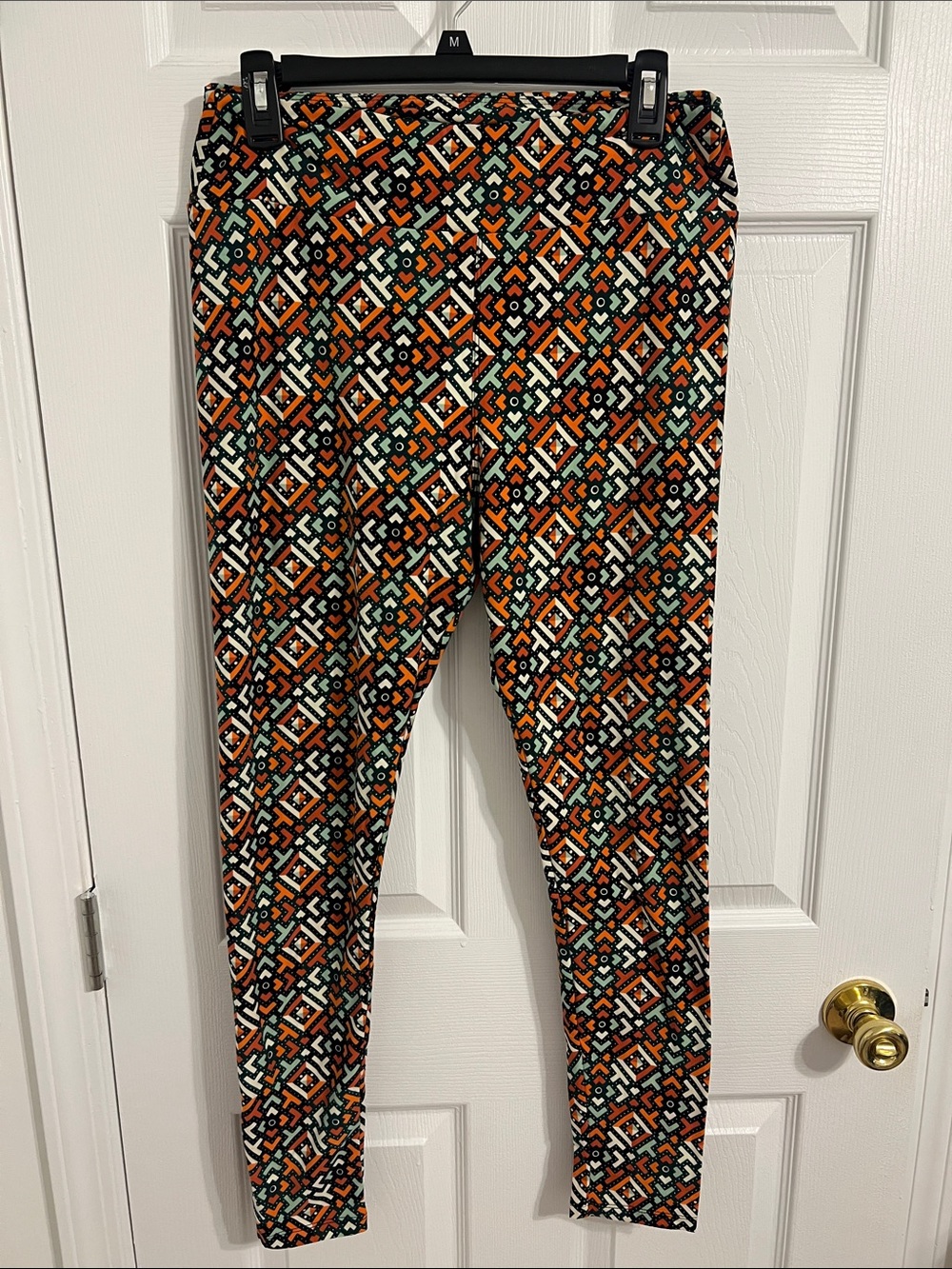 LuLaRoe Geometric Leggings - Orange/Black/White/Mint